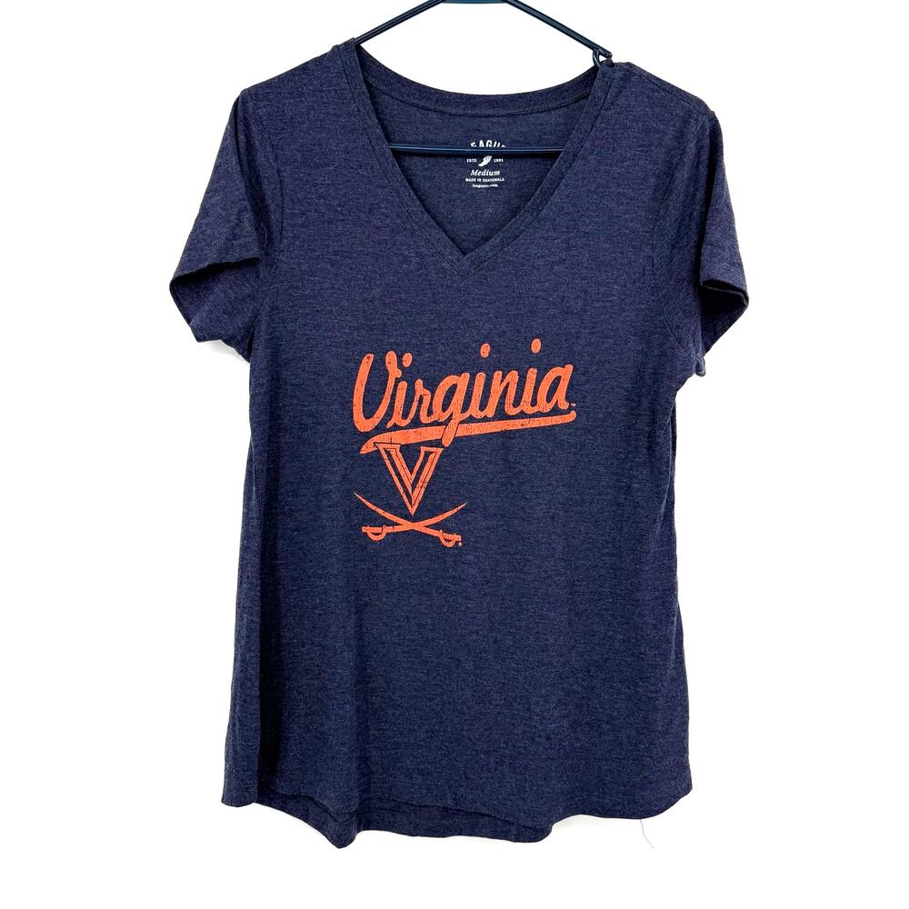 League Size Medium Short Sleeve V Neck Tee T-Shirt Top UVA Virginia Cavaliers